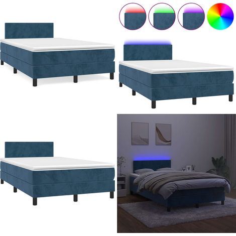 Sommier à lattes de lit avec matelas LED bleu foncé 120x190 cm - Lit Plateforme - Lit Design - Lit Capitonné - Lit Velours - Lit Avec Éclairage Led - Home & Living (1/5)
