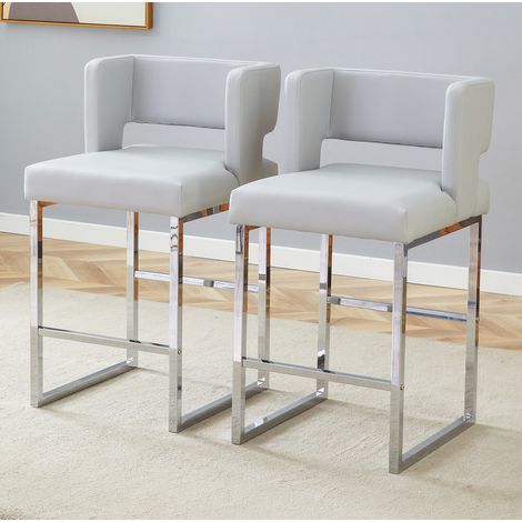 Silla alta nórdica tapizada para bar gris claro OKMYHOME (1/5)