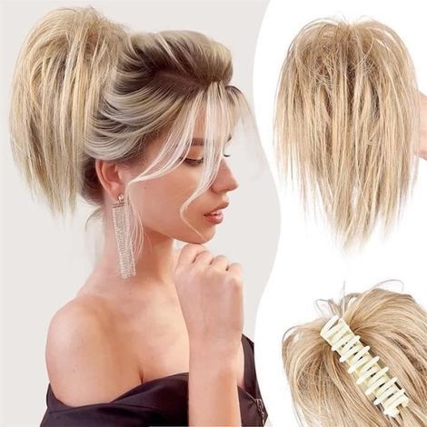 Haarspange für unordentliche Pferdeschwänze, Haargummi-Haarspangen für Pferdeschwänze und Duttfrisuren, Extensions mit Zöpfen (3) (1/4)