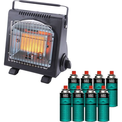 Chauffage à gaz portable 1700W Céramique + 8 Cartouches gaz Allumage Piezo Thermocouple ODS Camping Pêche INTEC