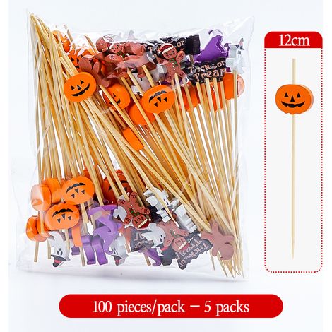 Ensemble de 5 cure-dents et fourchettes à fruits décoratifs - Longueur : 12,5 cm - Halloween