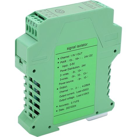 Isolateur de signal DC 1 entrée 1 sortie, transmetteur courant/tension sur rail DIN, convertisseur 0-5V vers 4-20mA, modèle GLG (1/5)