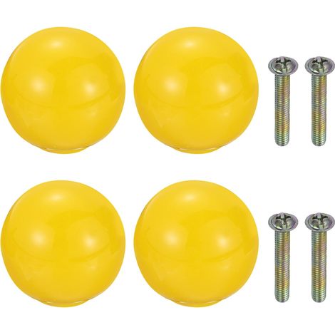 4Pcs Boutons En Céramique, 33mm/1.3" Poignée Ronde De Porte Avec Vis Poignée De Tiroir Mignons Boutons De Tiroir En Céramique Pour Cuisine Chambre Armoire Meuble Placard Yellow (1/5)