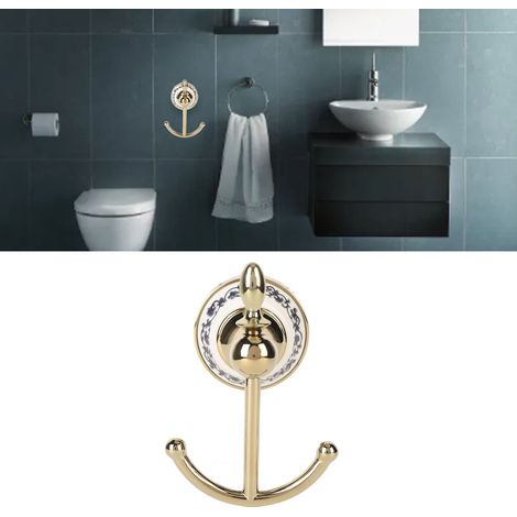 Crochets à vêtements en porcelaine bleue et blanche de style européen, accessoires de quincaillerie pour salle de bain, crochets à vêtements doubles en porcelaine bleue et blanche, style B. (1/5)