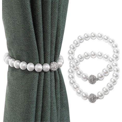 embrasses rideaux magnétiques à perles blanches simples et élégantes style adaptées à la plupart lot de 2 (1/4)