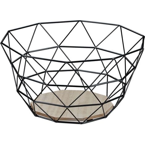 Corbeille à fruits design industrielle cuisine 14,5 x 28 x 28 cm élégante et aérée en fer noir (1/4)