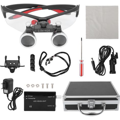 Loupe binoculaire frontale 2,5X avec lampe LED, casque dentaire multifonction, noir mat, prise EU 100-240V (1/5)