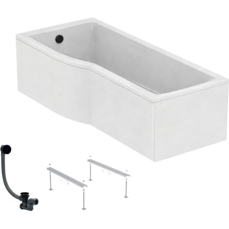 IDEAL STANDARD Connect Air Bañera con ducha a la izquierda de 170 x 80 cm + faldón + patas + desagüe, negro mate