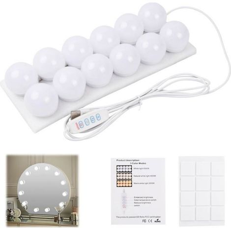 10 Ampoule LED, Style Hollywood, 3 Couleurs, 9 Niveaux, USB, Miroir Maquillage (1/5)