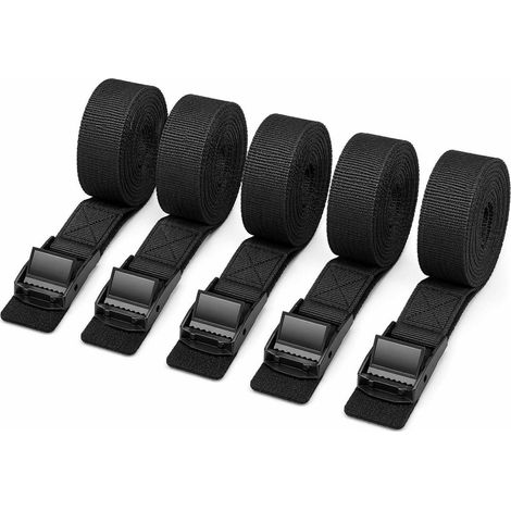 Sangles de serrage lot de 5 noir 2x40cm avec boucle à cliquet et protection anti-rayures pour porte-vélos