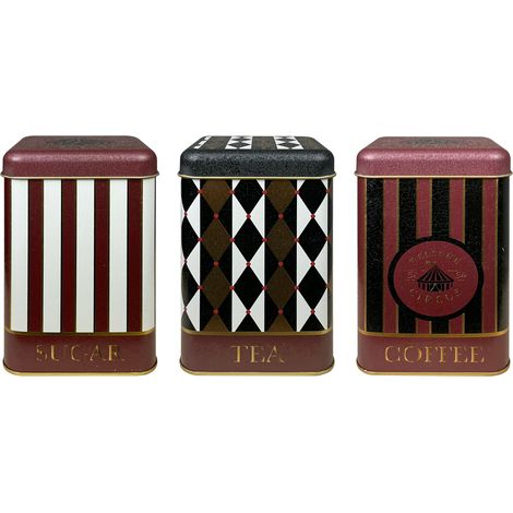 Contenitori Cucina Set 4/3 Pezzi 1 Portapane Contenitore Con Coperchio 3 Barattoli Tè,Caffè,Zucchero,Spezie,Box Organizer Pasta,Barattolo Biscotti Storage Circus - 3 Pezzi
