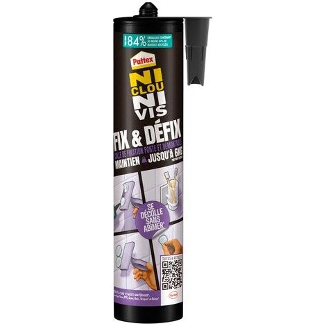 Pattex Befestigungskleber, ohne Nägel oder Schrauben, Fix & Defix, 308g Kartusche Pattex