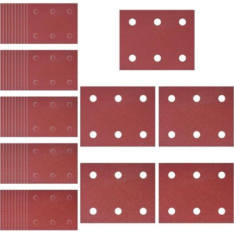 Pack of 50 sheets of self-adhesive sandpaper, 102 mm x 114 mm, grit 40/60/80/100/120, 6 holes, compatible with Makita BO4555 BO4554 BO4561 (1/5)