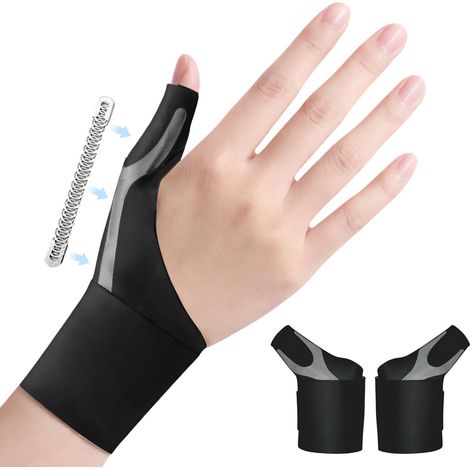 Tutore per pollice destro e sinistro - Tutore regolabile in 2 pezzi per tendinite del pollice, rizoartrosi, tutore per pollice con barra di supporto elastica per uomini e donne (nero, M) (1/5)