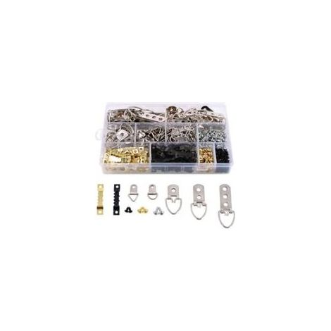 Ensemble de fixation de cadres photode 415 pièces, comprenant des pinces pour cadres photo, des crochets pour cadres photo, des crochets pour miroirs et divers accessoires de fixation murale. (1/5)
