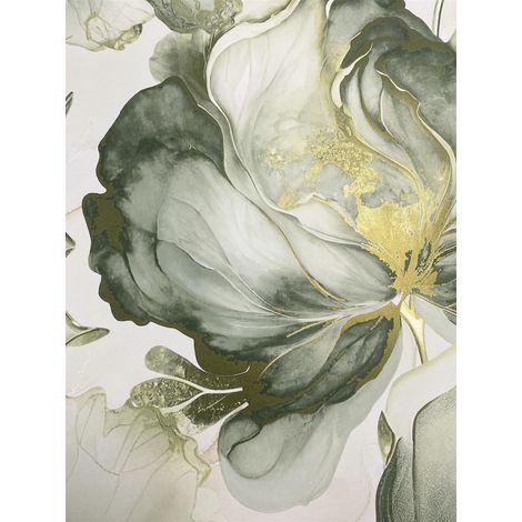 Muriva Elysian Floral Green Gold Wallpaper Metallic Glamorous Feature Wall (1/6)