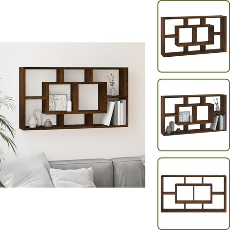 Wandregal mit 8 Fächern Räuchereiche - Wandregal - Holzregal - Regal - Wohnraum Dekoration - Badezimmer Organisation (1/5)