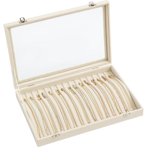 Porte-collier, couvercle transparent, verrouillable, pour chaînes et pendentifs, boîte de rangement pour bijoux (1/5)