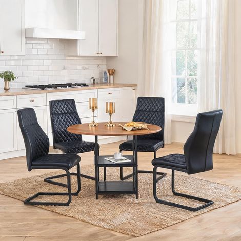 Ensemble table et chaises noyer et noir MDF et métal (1/5)