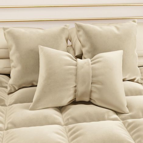 Coussin Décoratif en Velours en Forme de Nœud, Coussin d'Intérieur pour Chambre à Coucher et Canapé, avec Housse Amovible, Crème 1 Pièce - 50 x 40 cm (1/5)
