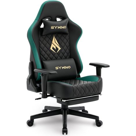 Symino Chaise Gamer Ergonomique - Fauteuil de Bureau avec Repose-Pieds Télescopique, Support Lombaire et Hauteur Réglable - 200kg (Simili Cuir) (1/5)