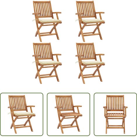 Klappbare Gartenstühle - Klappbare Gartenstühle mit Kissen 4 Stk. Massivholz Teak (1/5)