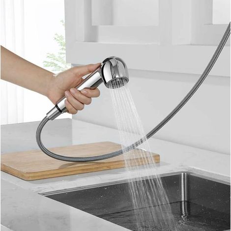 Robinet de cuisine pulvérisateur jets pommeau de douche pulvérisateur de remplacement pour mitigeur de cuisine, chrome (1/4)