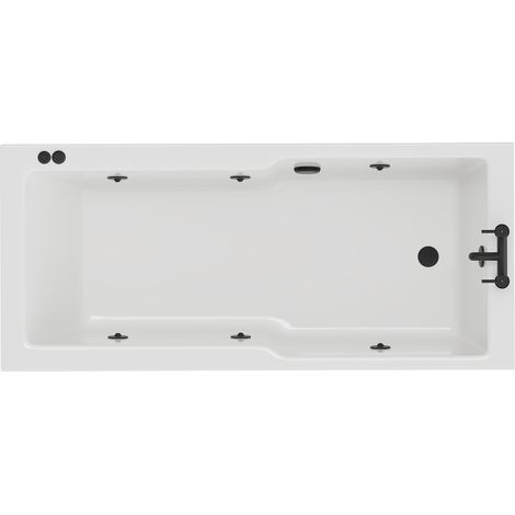 Square 1700mm x 750mm 6 Jet Matt Black V-Tec Single Ended Whirlpool Bath (1/5)