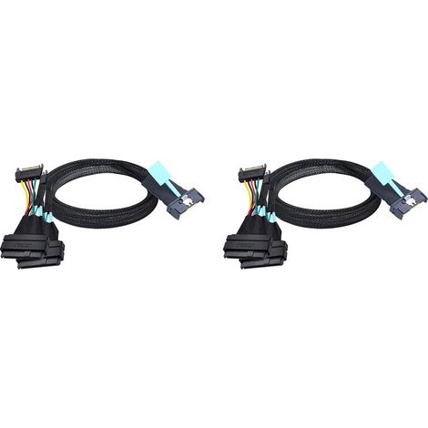 2x Slimline SAS MCIO 8i 74P auf Dual SFF 8639 Strom- und Datenkabel mit 15-poligem Stecker für Server-Adapterkabel 0,5 m
