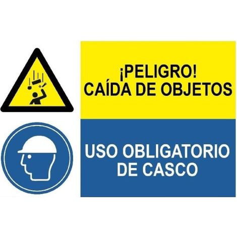 Señal combinada peligro caída de objetos y uso obligatorio de casco SEKURECO PVC Blanco 0.7 mm
