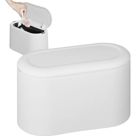 ABCRITAL Papelera de mesa con tapa, mini papelera de mesa para cocina, baño, oficina, inodoro, cama de coche, a prueba de olores (blanco) (1/5)