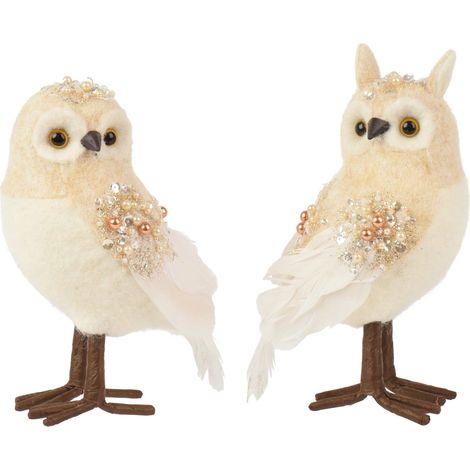 Gufo bianco per decorazioni natalizie da h 20 cm -Orecchie a punta (1/4)