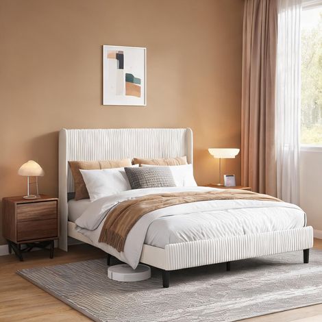 Cadre de lit beige Cream en corduroy 211 x 164 x 115 cm (1/5)
