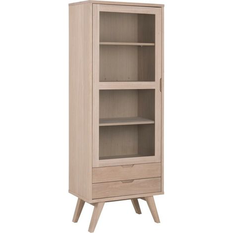 Estantería Norsica Albene 103 , Con cajones, Con puertas, Cerrable, Vidrio templado, Chapa de madera natural, Aglomerado laminado, Número de puertas: 1, Número de cajones: 2, 190x72x42cm, Parcialmente