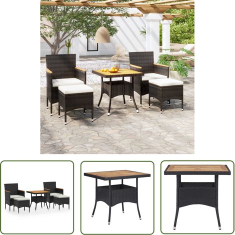 The Living Store 5-tlg. Garten-Essgruppe Poly Rattan & Massivholz Akazie Schwarz - Gartengarnitur - Gartenmöbelset - Esstisch - Esszimmer - Outdoor Möbel (1/5)