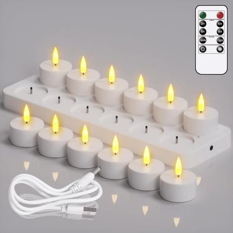 BelleRise - Lot de 12 bougies chauffe-plat LED sans flamme avec télécommande et minuterie, sur piles, déco Halloween et fêtes (1/5)