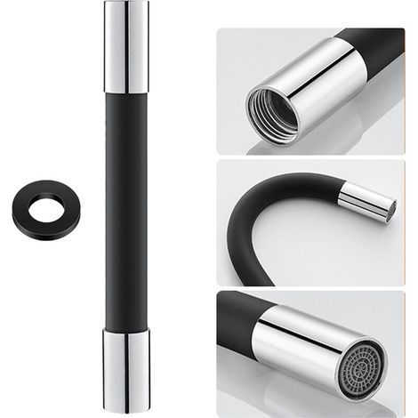 360° drehbare Wasserhahnverlängerung, flexibel und verstellbar, universelle 2 cm Schnittstelle, Länge optional bis zu 30 cm, lebensmittelechtes Silikonmaterial (schwarz)