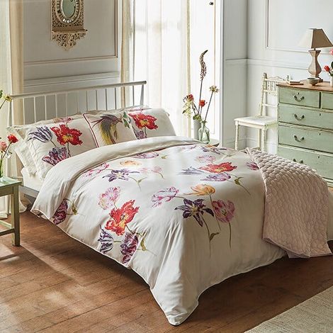 Sanderson Tulipomania Duvet Cover Set Single Rose Red & Amethyst (1/5)