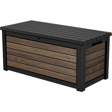 Keter Northwood - Contenitore per cuscini, 623 litri, impermeabile al 100% con ventilazione, quindi nessun cattivo odore/muffa, effetto legno moderno, portata fino a 250 kg, coperchio con molle a gas (1/4)