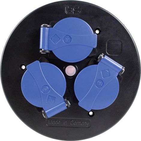 insert de prises pour enrouleur de câble, 3 prises avec terre, avec clapets de protection bleu, extérieur IP44, interrupteur thermique, 230 V 16 A