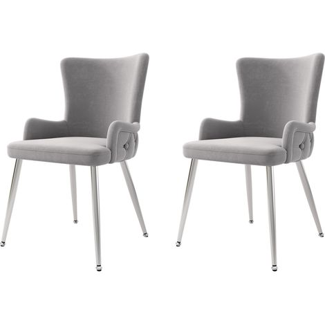 Set de 2 sillas de comedor de terciopelo gris con patas metálicas plateadas (1/5)