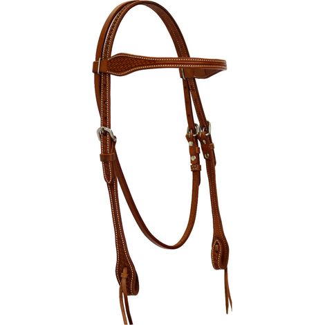 chestnut rosso - Testiera western Triple S in cuoio sagomato con decorazione basket e fibbie in acciaio inox