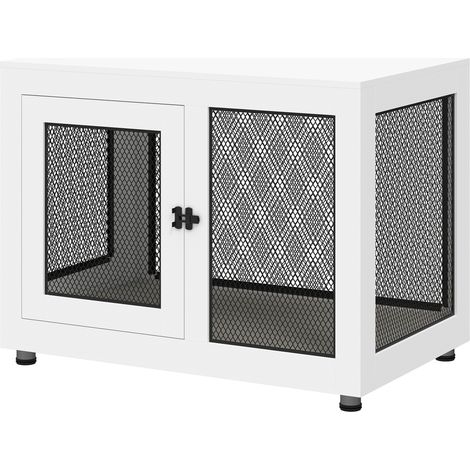 Cage pour chien cage de chien sur pied avec coussin amovible acier noir et blanc - 94 x 60 x 71,5 cm