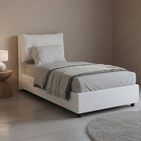 Dmora - Einzelbett Dabal, Containerbett mit Kunstlederbezug, 100% Made in Italy, Seitliche Öffnung, passend für Matratze 80x190 cm, Weiß (1/5)