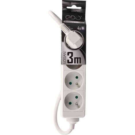 Rallonge électrique multiprise d'intérieur 4 prises avec terre 3m 16A 3680W blanc LOGAN White 4 - EDO Solutions (1/4)