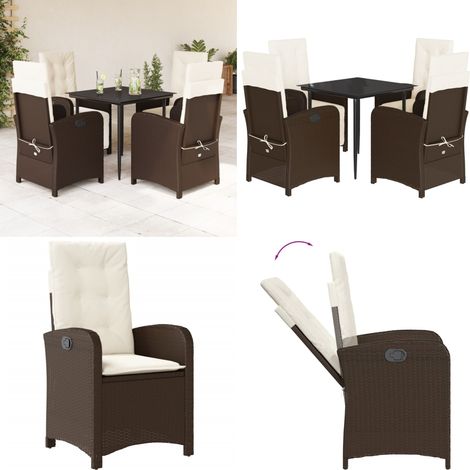 5-tlg. Garten-Essgruppe mit Kissen Braun Poly Rattan - Gartenmöbel - Gartenessgruppe (1/5)