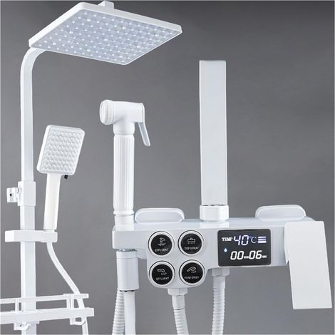Ensemble de douche mitigeur thermostatique intelli Ensemble de douche numérique chaud et froid robinet système de douche de salle de bains robinet de douche en or noir pommeau de douche carré système (1/5)