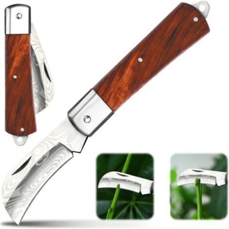 CSPARKV Couteau de Greffage Pliant, Couteau Serpette Jardin, Horticultural Knife, Couteau Champignon, Garden Knife, Couteau Pliable Greffe D'élagage, Acier Inoxydable, Outil de Greffage de Jardin (B)
