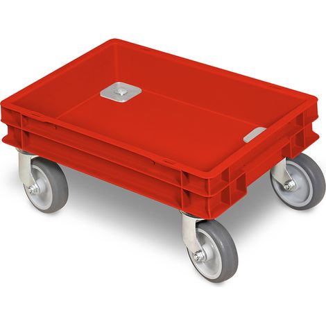 BRB Rollkasten für 400x300mm Eurobehälter, graue Gummiräder, TRG 100 kg, rot (1/2)