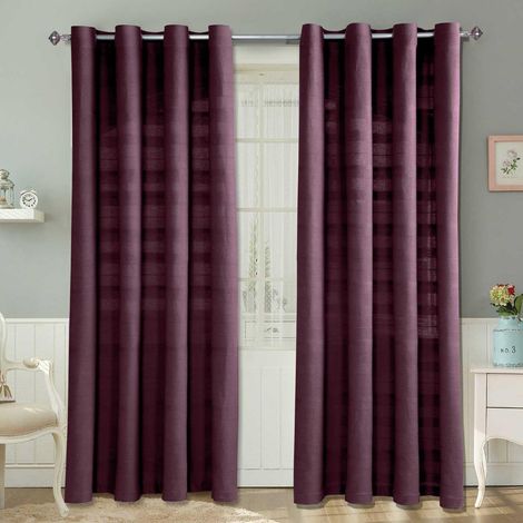 HOMESCAPES Cotton Rajput Ribbed Purple Curtain Pair, 66 x 54" Drop - Purple